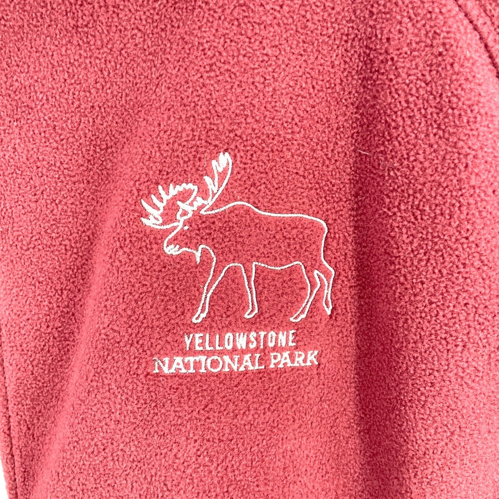 Columbia Yellowstone National Park Fleece Jacket Mens XL Maroon Full Zip Moose - Picture 3 of 9